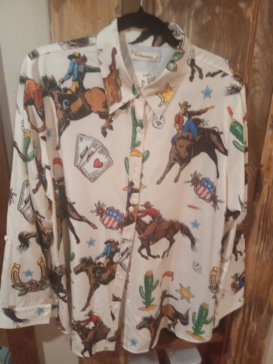 Southern Stitch Tops - Southern Stitch Cream Western Cowboy Print Button-Down Shirt